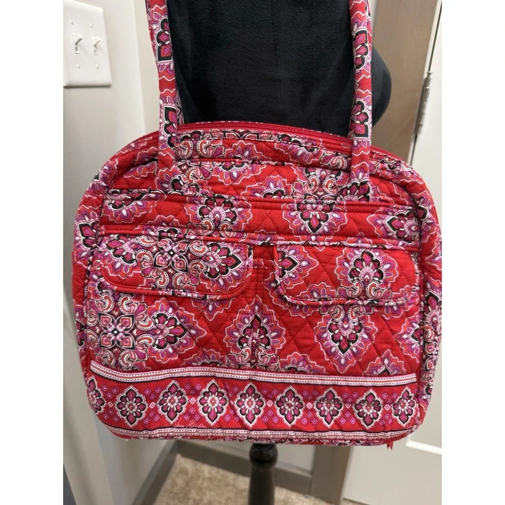 Vintage Vera Bradley Frankly Scarlett Bowler Bag Shoulder Purse Geometric Floral